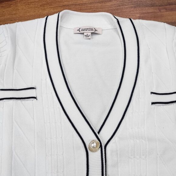🔸️NWT Nanette Lepore White & Blue Cardigan Sweater Small - Picture 6 of 12